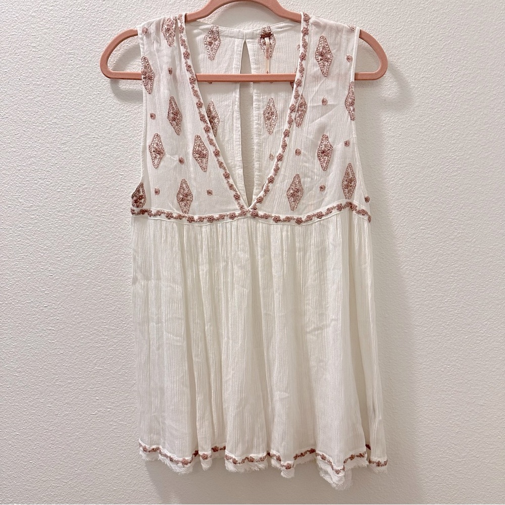 Free People Diamond Embroidered Sleeveless Plunge V-neck Tunic Top Women’s Small